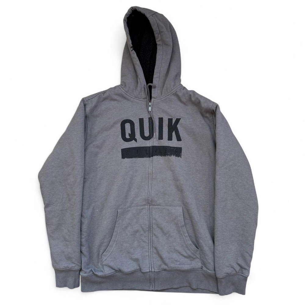 Quiksilver Fleece Lined Full Zip Grey Hoodie Men's Size XL Skater Surfer Sweater